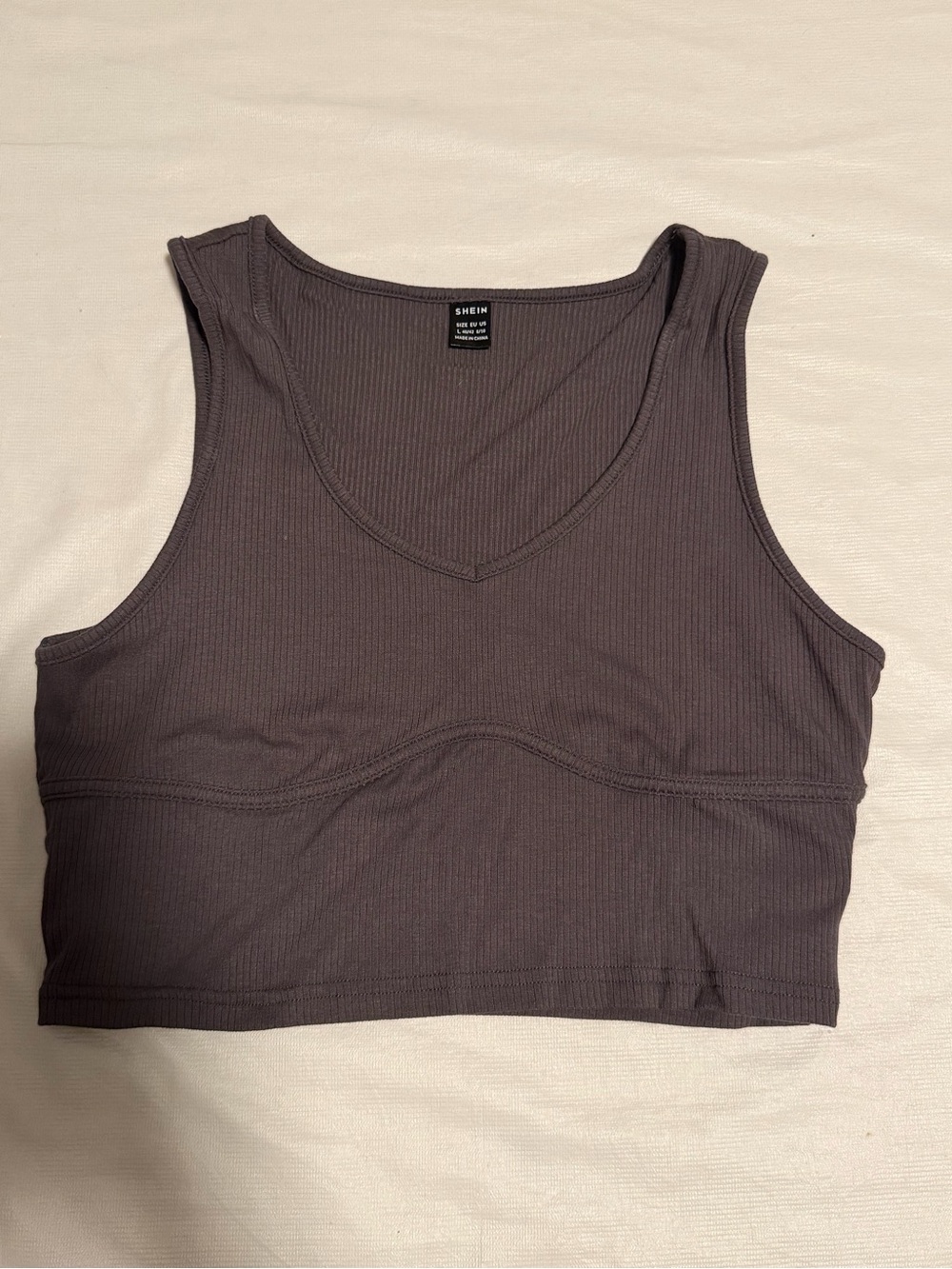 SHEIN Ribbed V-Neck Cropped Tank Top — Charcoal Gray